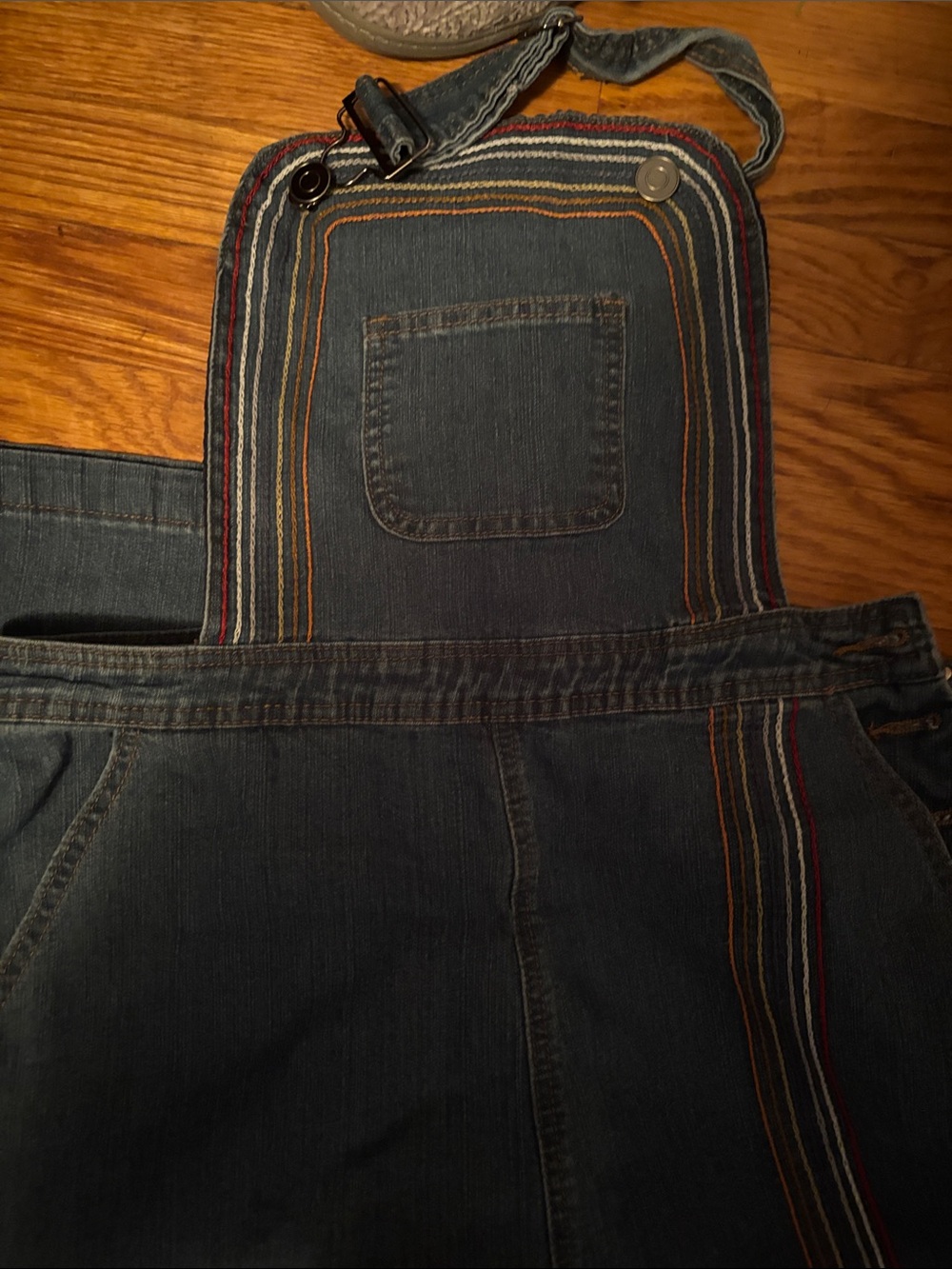 ModCloth Blue Denim Overalls with Rainbow Side Stitching - Picture 4 of 5